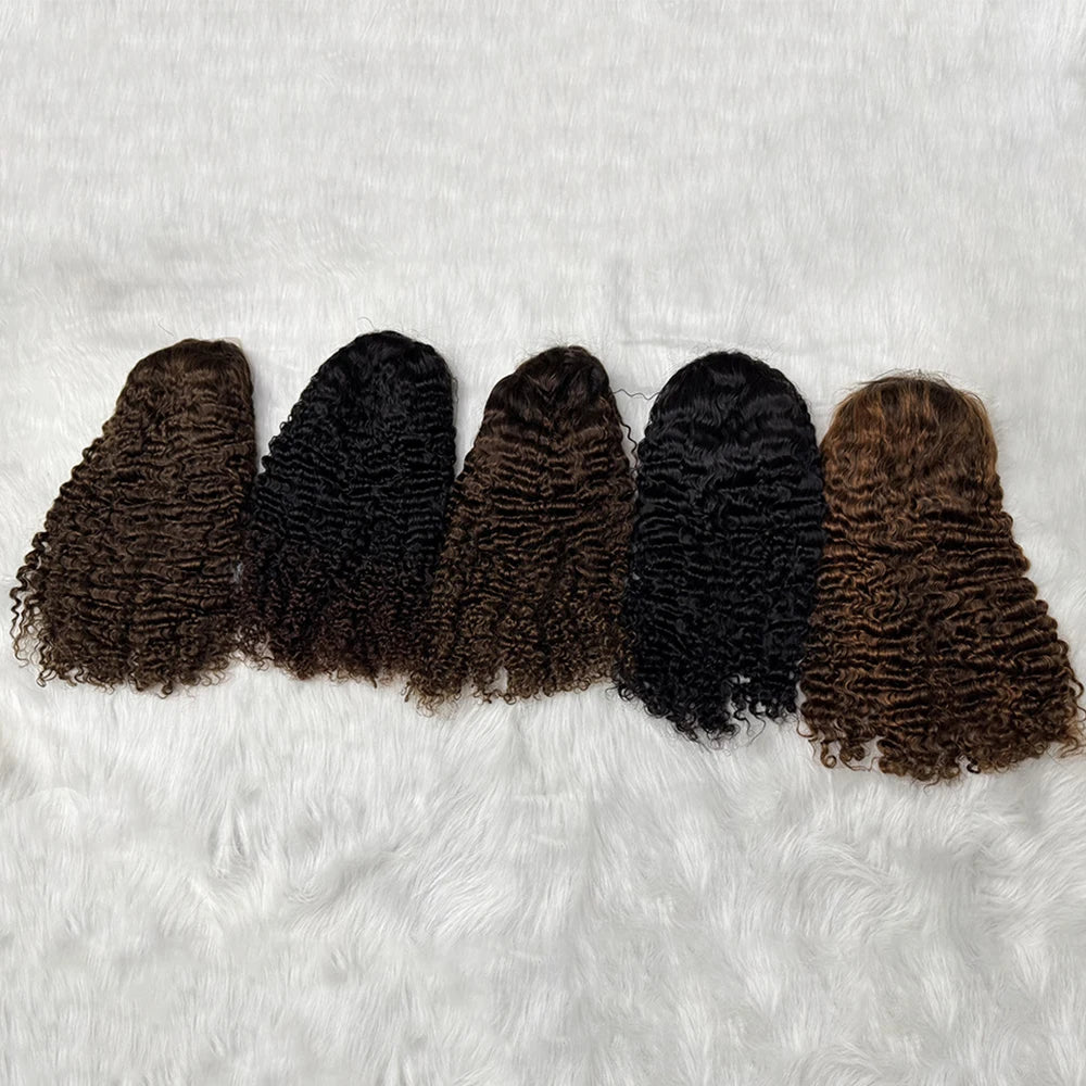 5x5 Lace 300% Density Burmese Deep Curly Hair Wig Ombre Double Drawn Human Hair Wig Transparent Lace Front Wig for Black Women