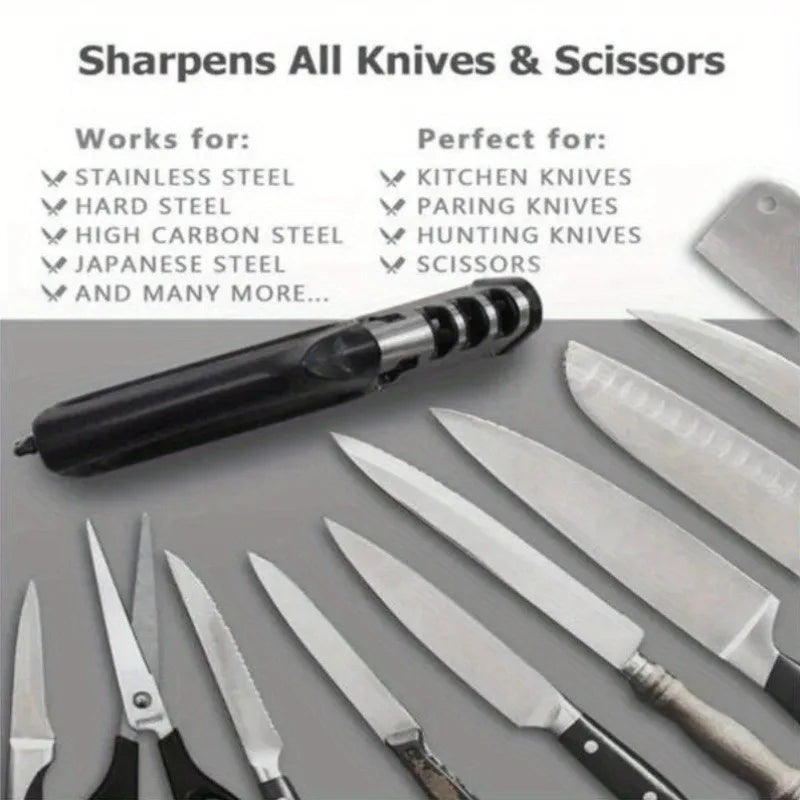 Professional 4-in-1 Knife & Scissors Sharpener with Diamond Blades - Fast Sharpening, Ergonomic Handle, Portable for Kitchen