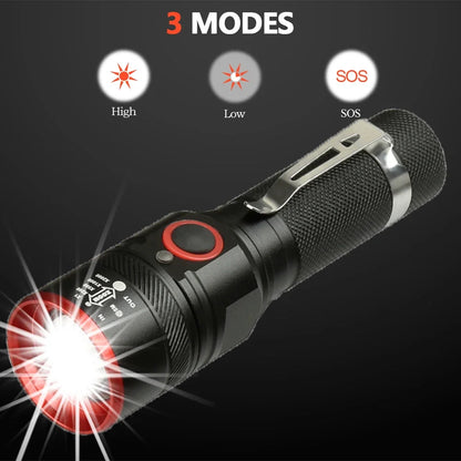 High Lumen LED Flashlight 18650 Rechargeable Flashlights Waterproof Zoom Torch for Camping Hiking Fishing Hunting