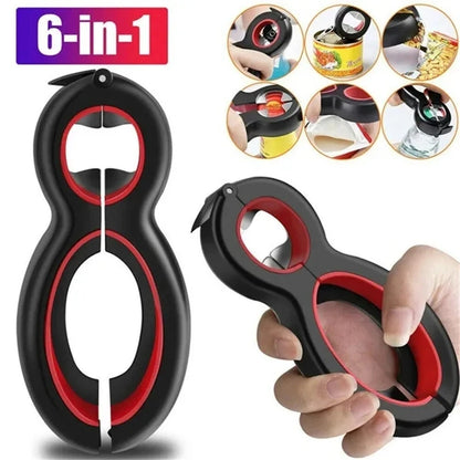 LMETJMA Multifunctional  6 in 1 Can Opener Simple Beer Bottle Opener Jar Gripper Can Beer Lid Twist Off Opener JT05