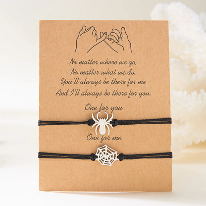 2Pcs Fashion Silver Color Spider Bracelet for Couple Simple Adjustable Woven Bracelet Valentine's Day Couple Jewelry Gift