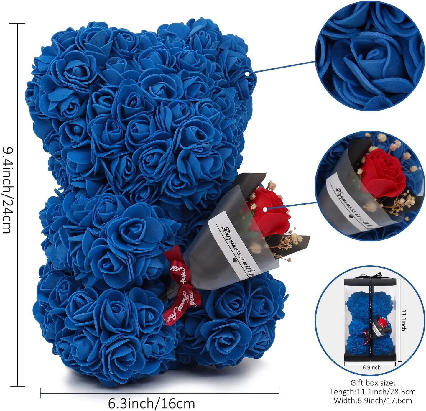 1pc 25cm Rose Bear with flower bouquet Artificial Foam Flowers Bear Romantic Creative Gifts For Valentines Day Anniversary Gift