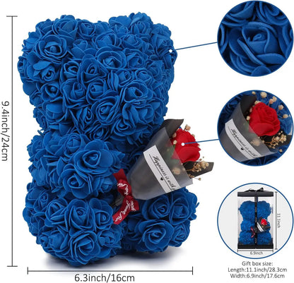 1pc 25cm Rose Bear with flower bouquet Artificial Foam Flowers Bear Romantic Creative Gifts For Valentines Day Anniversary Gift