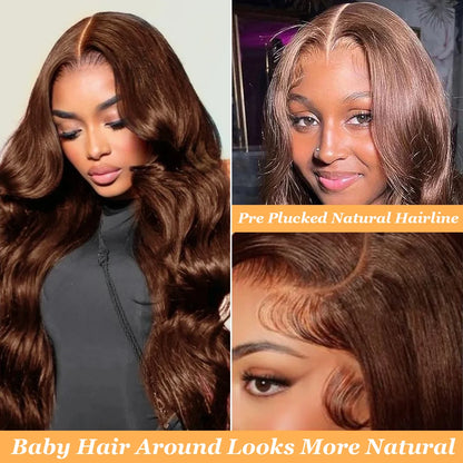 Body Wave 13x6 HD Transparent Lace Frontal Wig 36 Inch 220% Density #4 Chocolate Brown Real Brazilian Human Hair Wigs For Women