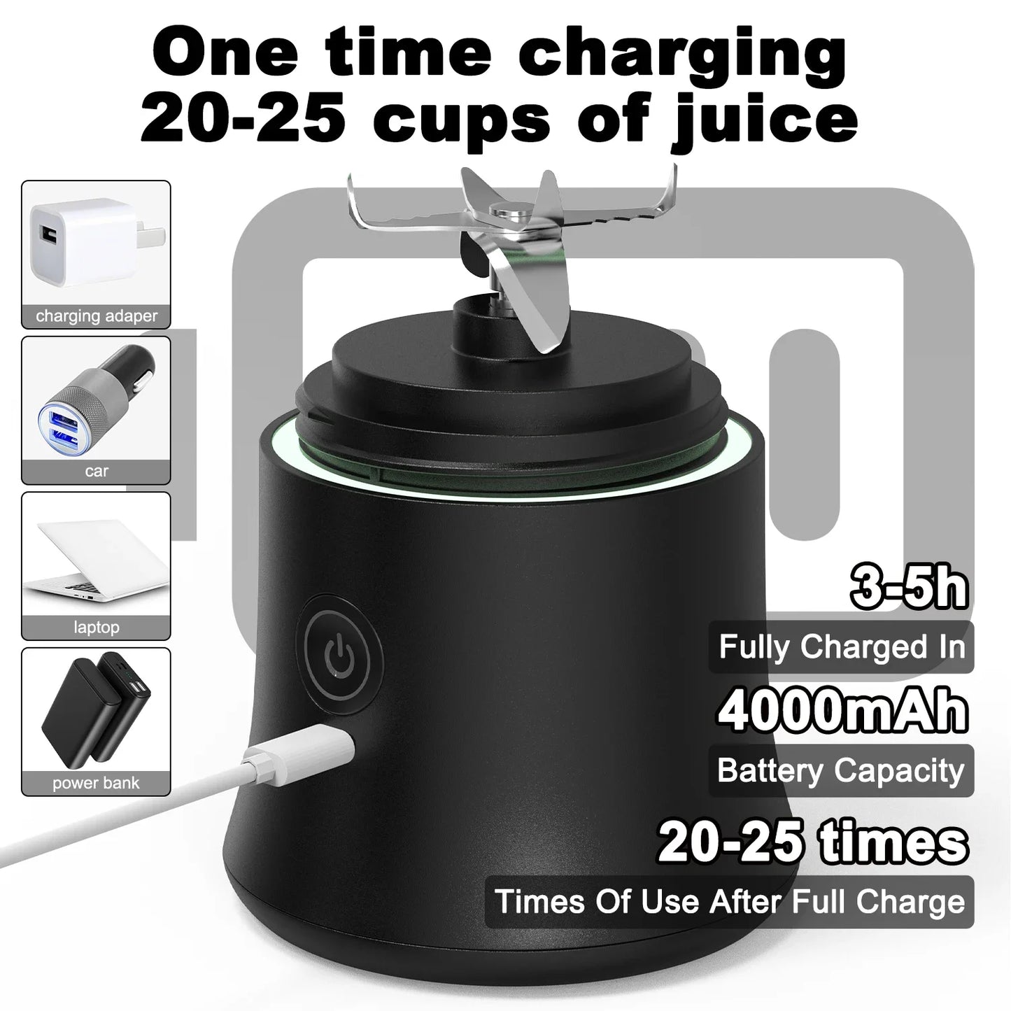 Portable Blender Electric Juicer 600ML Fruit Mixers 4000mAh USB Rechargeable Smoothie Mini Blender Multifunction Juice Maker