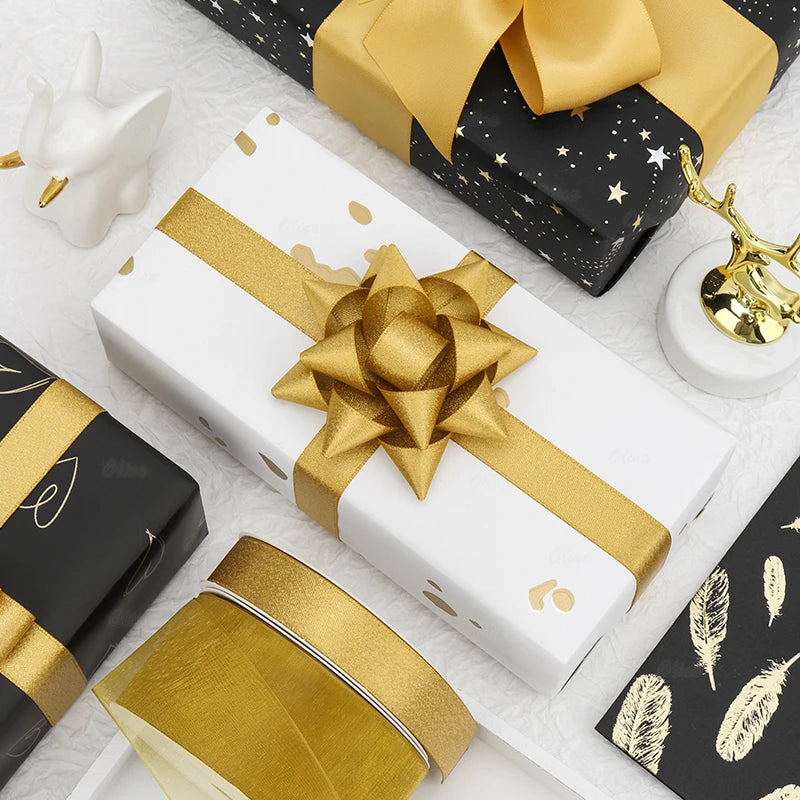 Gold Series Ribbon Birthday Happy Cake Baking Gift Decoration Flower Bundle Packaging Valentine's Day Wedding Party