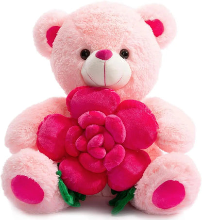 Valentines Day Bear Holding Rose Plush Toy Stuffed Animal Birthday Present for Girlfriend Wife Romantic Keepsake Home Decor Doll