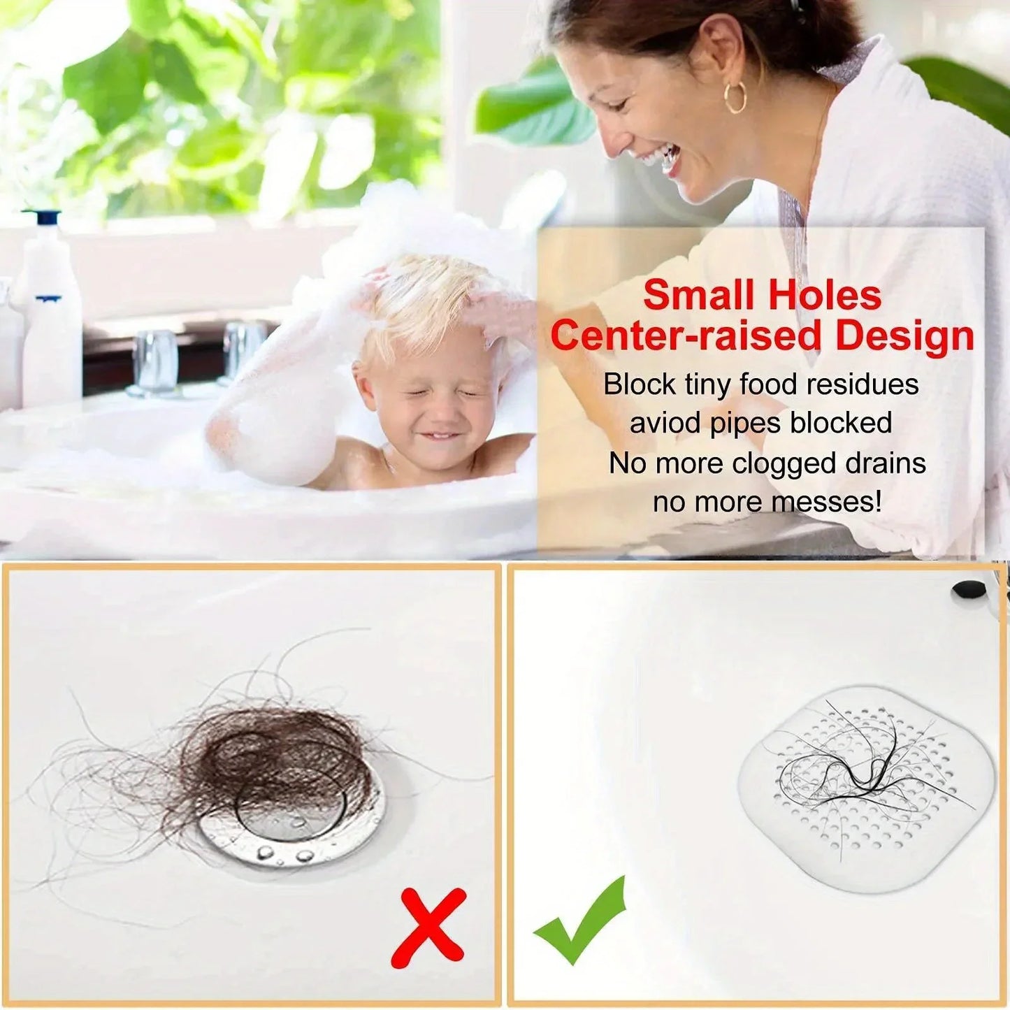 Drain Cover - No Drill Hair Catcher for Sink/Bathtub/Shower, Fine Mesh Waterproof Filter with Suction Cups Kitchen Accessories