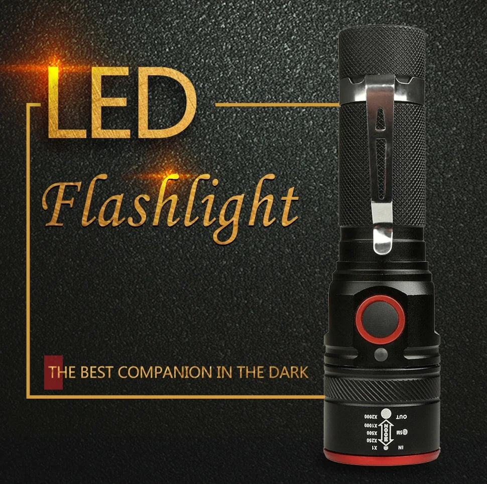 High Lumen LED Flashlight 18650 Rechargeable Flashlights Waterproof Zoom Torch for Camping Hiking Fishing Hunting