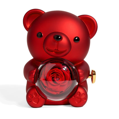New Rotating Hugging Bear Rose Jewelry Box Eternal Flower Gift Box for Girl Mother's Day Valentine's Day Christmas Gift