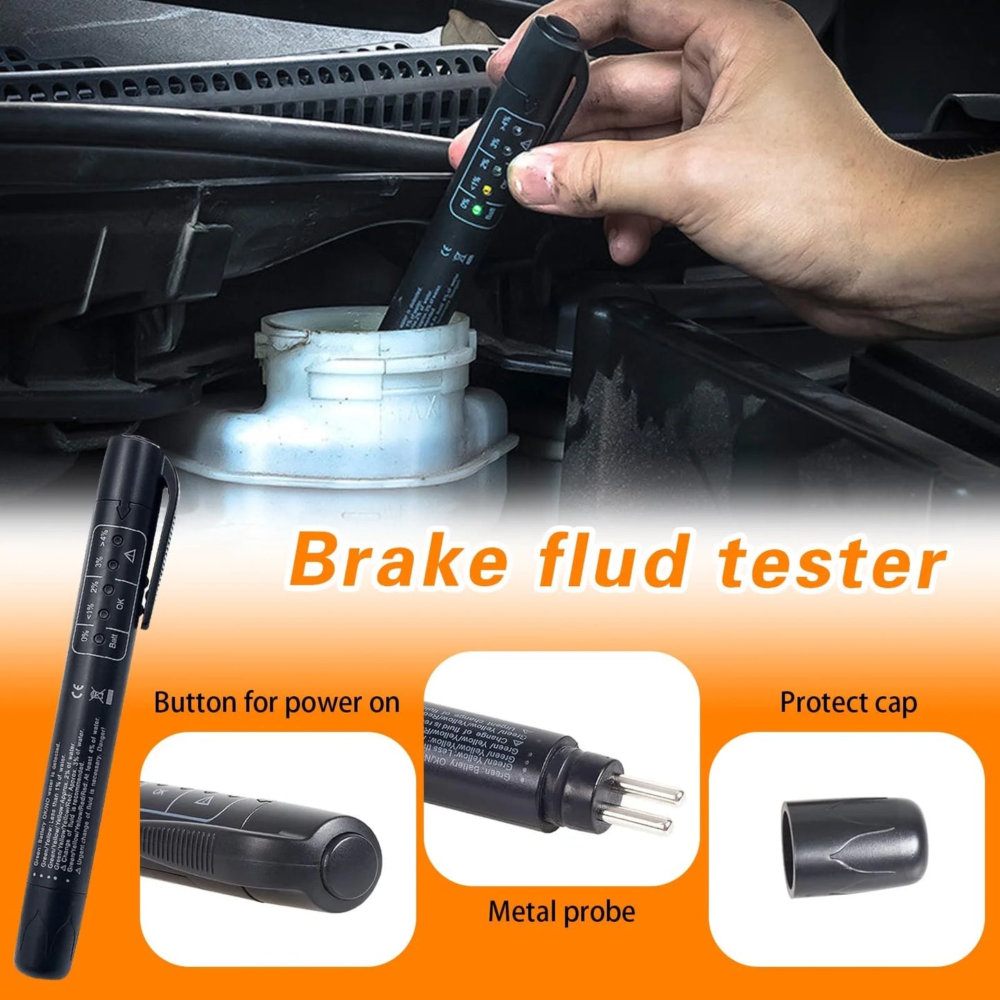 Car Brake Diagnostic Testing Tool Brake Fluid Tester Pen with 5 LED Indicators Hydraulic Fluid Liquid Oil Moisture Analyzer