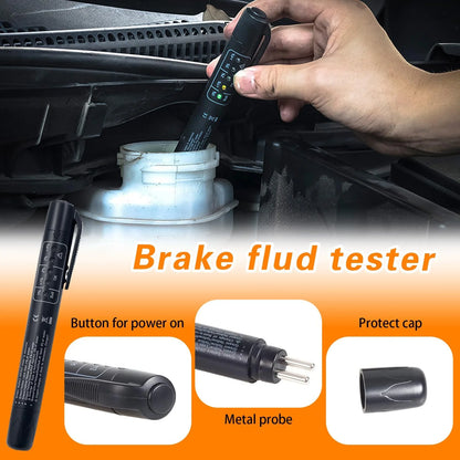 Car Brake Diagnostic Testing Tool Brake Fluid Tester Pen with 5 LED Indicators Hydraulic Fluid Liquid Oil Moisture Analyzer