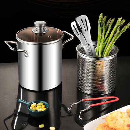 Deep Fryer Pot 304 Stainless Steel Fry Pot with Basket and Lid Food Grade Deep Fryer Multifunctional Deep Frying Pot 3.2Quart