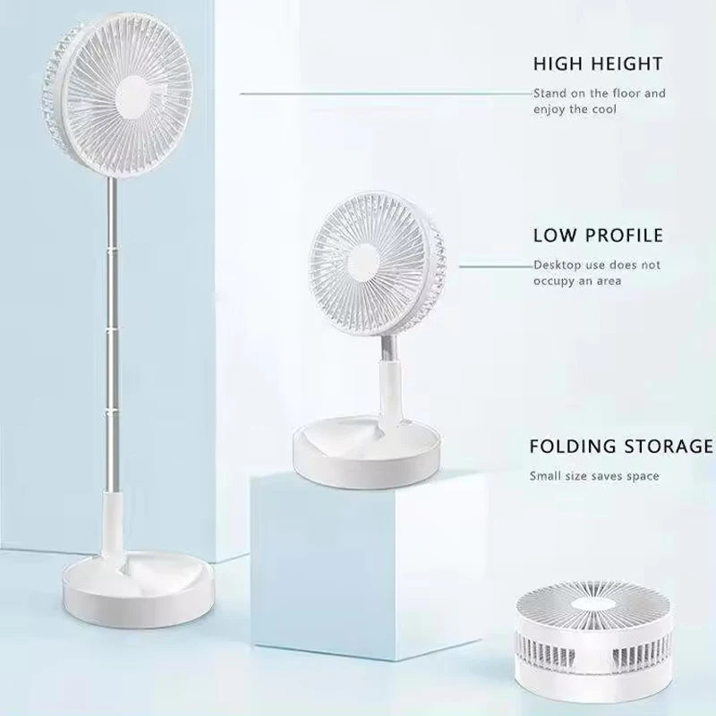 Portable Fan  Rechargeable Mini Folding Telescopic Floor Low Noise Summer Fan Cooling For Household Bedroom Office Deskto