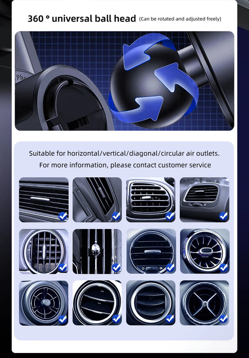 Smart Sensing Car Phone Holder 15W Qi Wireless Charging Motorized Rotation One-Touch Release & Clamping Rotatable Cable Port