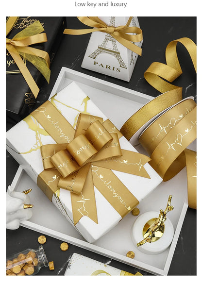 Gold Series Ribbon Birthday Happy Cake Baking Gift Decoration Flower Bundle Packaging Valentine's Day Wedding Party