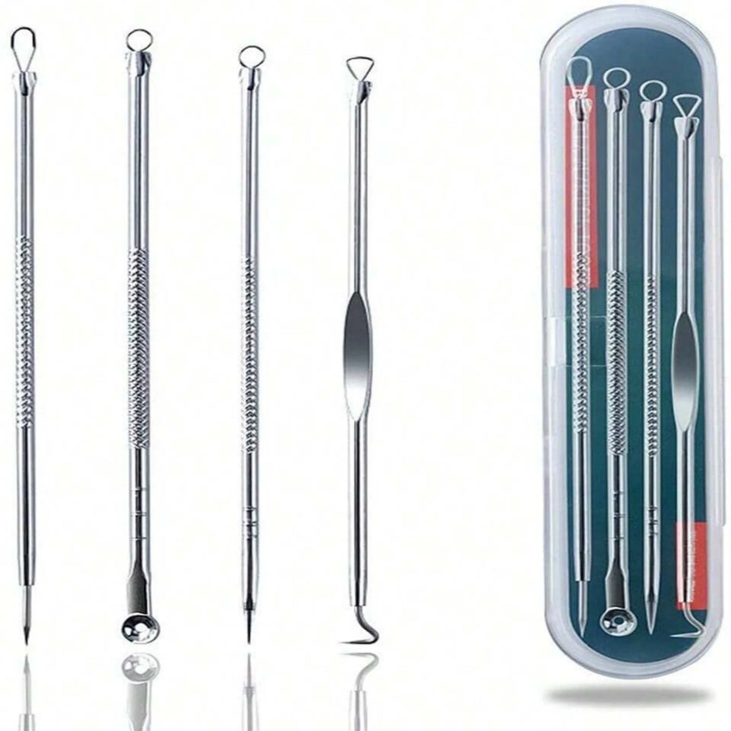 4-Piece Comedone Remover Tools – Acne/Blackhead Needles, Deep Cleansing Skin Care Gadgets for Women