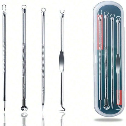 4-Piece Comedone Remover Tools – Acne/Blackhead Needles, Deep Cleansing Skin Care Gadgets for Women
