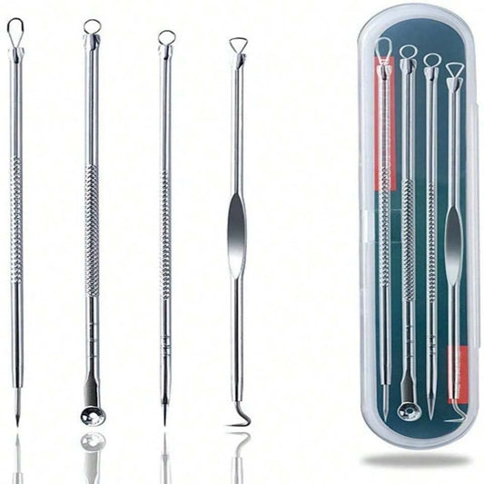 4-Piece Comedone Remover Tools – Acne/Blackhead Needles, Deep Cleansing Skin Care Gadgets for Women