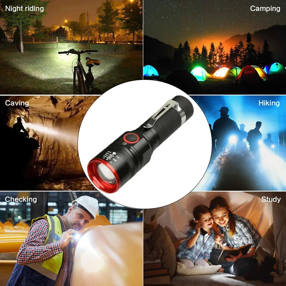 High Lumen LED Flashlight 18650 Rechargeable Flashlights Waterproof Zoom Torch for Camping Hiking Fishing Hunting