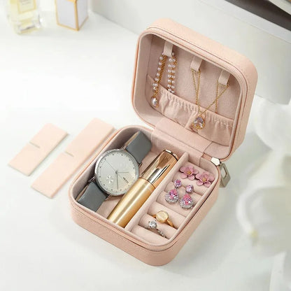 Portable Mini PU Leather Jewelry Box - Velvet Lined Multi-Compartment Organizer for Rings, Earrings & Necklace