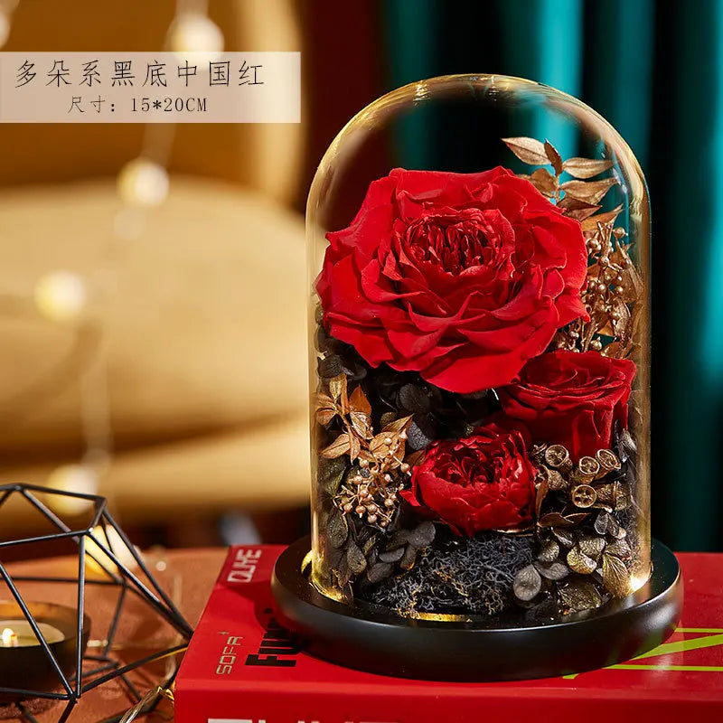 Eternal Flowers Preserved Rose In Glass Dome Cover Artificial Flower with Light Valentine's Day Christmas for Women Gift Box