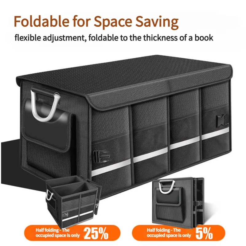 Heavy-Duty 72L Trunk Organizer for Car Large-Capacity Foladable Storage Box High-Density Oxford Cloth Waterproof Car Organizer