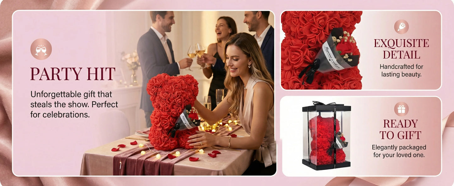 1pc 25cm Rose Bear with flower bouquet Artificial Foam Flowers Bear Romantic Creative Gifts For Valentines Day Anniversary Gift
