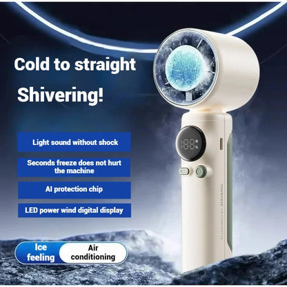 Iceable Electric Fan Portable Handheld Fan with Ice Cooler Adjustable Speed Fan USB Rechargeable Fan for Outdoor Camping Office
