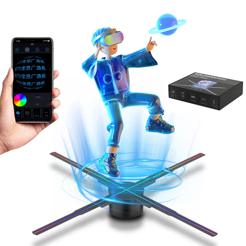 3d Hologram Fan,24.4" 2000*1444px Resolution 722 Pcs Hd Led Beads Hologram Fan Projector Advertising Display Support App+Bluetoo