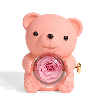 New Rotating Hugging Bear Rose Jewelry Box Eternal Flower Gift Box for Girl Mother's Day Valentine's Day Christmas Gift
