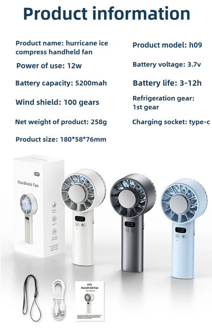 Ice compress high-speed cooling fan handheld fans USB Rechargeable portable mini fan Folding style for Travel,Camping,Outdoor
