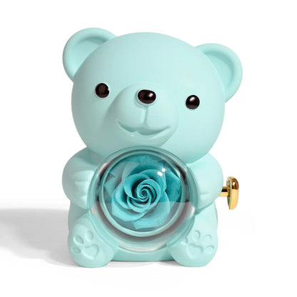 New Rotating Hugging Bear Rose Jewelry Box Eternal Flower Gift Box for Girl Mother's Day Valentine's Day Christmas Gift