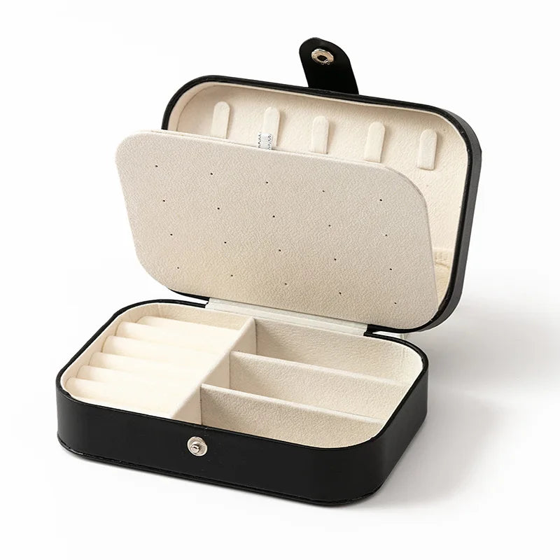 Portable Mini PU Leather Jewelry Box - Velvet Lined Multi-Compartment Organizer for Rings, Earrings & Necklace