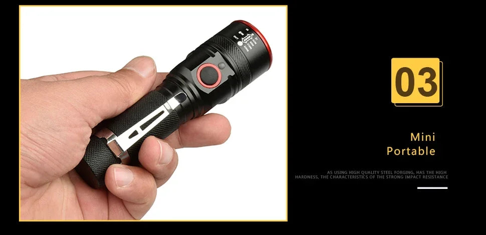 High Lumen LED Flashlight 18650 Rechargeable Flashlights Waterproof Zoom Torch for Camping Hiking Fishing Hunting