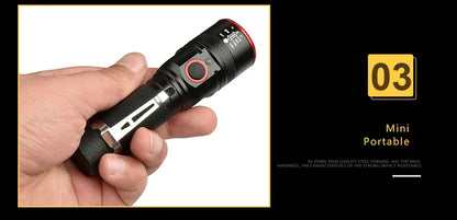 High Lumen LED Flashlight 18650 Rechargeable Flashlights Waterproof Zoom Torch for Camping Hiking Fishing Hunting