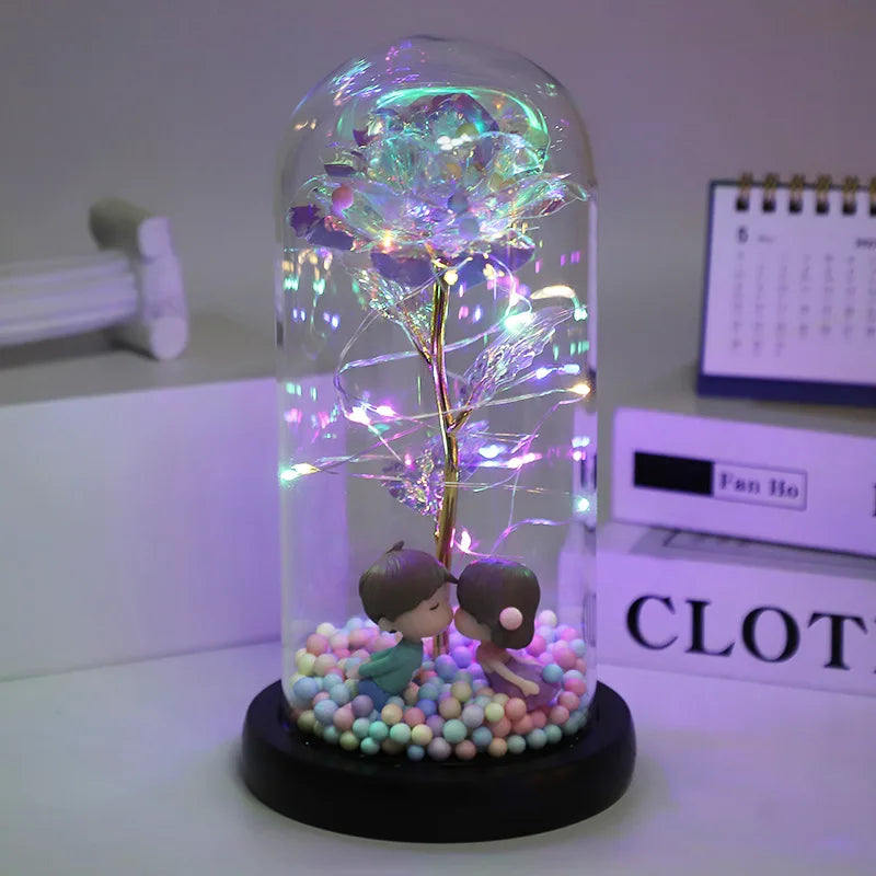 Hot LED Enchanted Galaxy Rose Eternal Beauty And The Beast Rose With Fairy Lights In Dome For Christmas Valentine's Day Gift