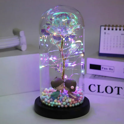 Hot LED Enchanted Galaxy Rose Eternal Beauty And The Beast Rose With Fairy Lights In Dome For Christmas Valentine's Day Gift