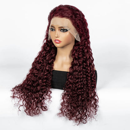 300% Density Ombre 30 Inches Water Wave Wavy Curly Human Hair Wigs 13x4 Transparent Lace Frontal Human Hair Wig for Women