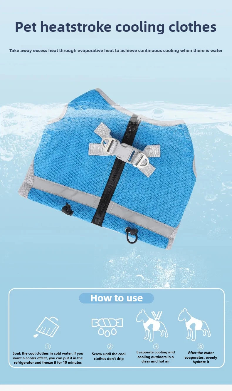 Dogs Cooling Vest Breathable Adjustable Fast Cooling Reflective Pets Ice Clothing for Summer Outdoor Hiking Walking Dogs Harness