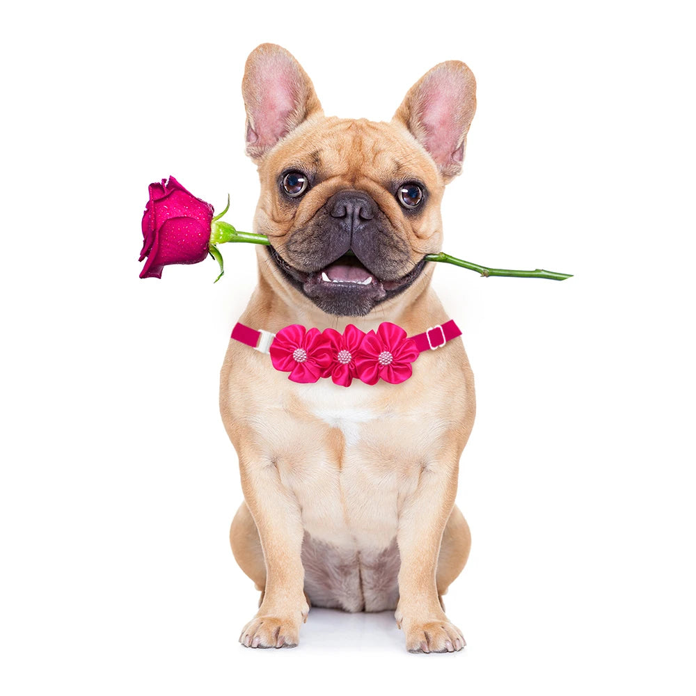 8PCS Valentine's Day Pet Decorate Bowtie with Diomand Grooming Flower Pink Dog Gifts for Small Dogs Accessories Wholesale