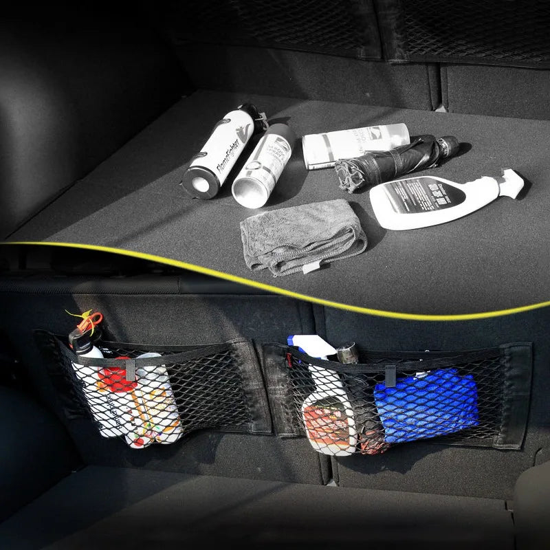 Universal Car Storage Bag Double Mesh Trunk Storage Net Car Built-in Storage Bag Car Fire Extinguisher Fixed Net Anti-Slip