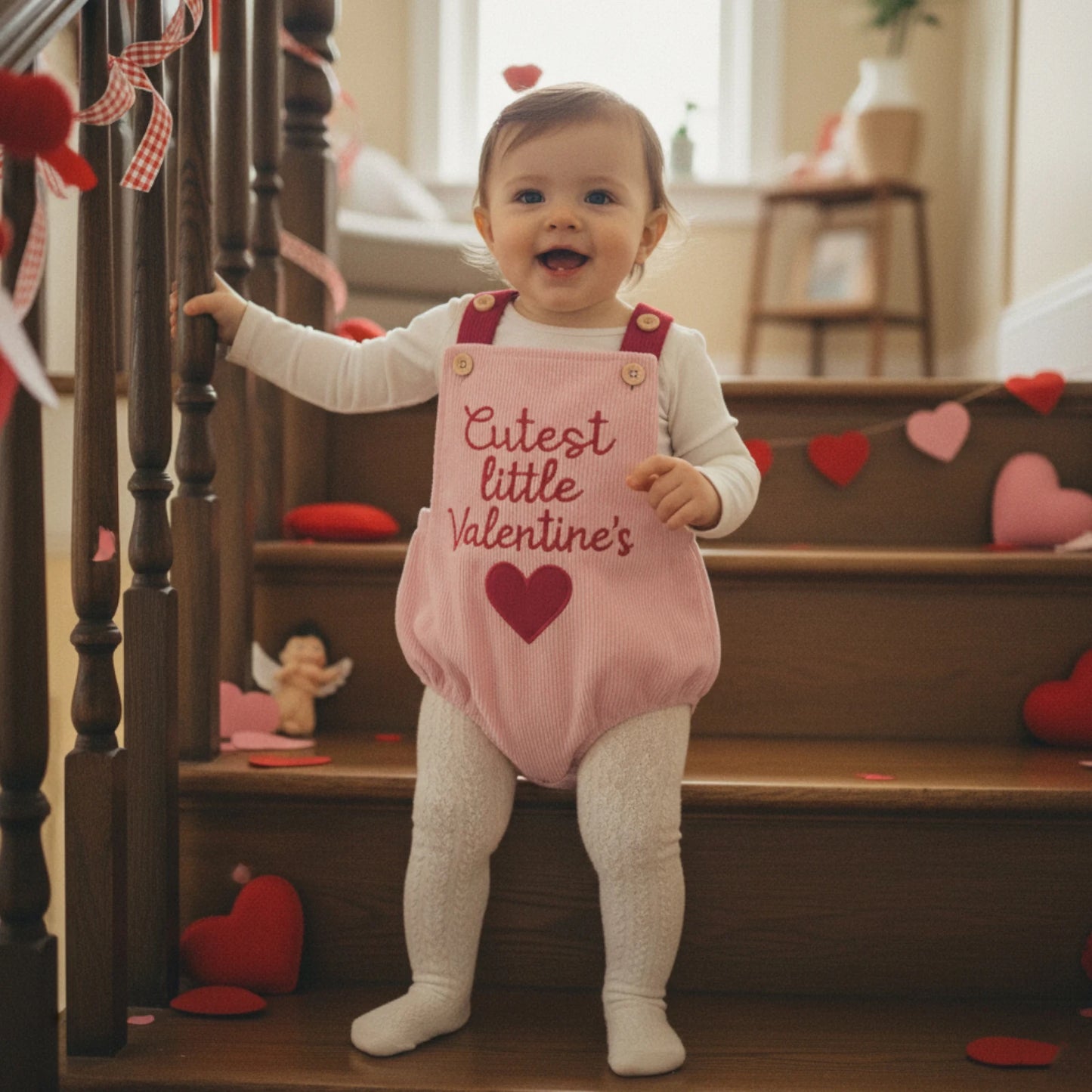 FOCUSNORM 0-18M Lovely Baby Girls Boys Valentines Day Romper Cute Letters Heart Embroidery Sleeveless Jumpsuit