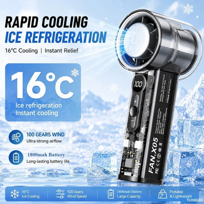 Handheld Small Fan Portable Ice Pack Cooling Fan 3/100-speed Adjustable Wind Speed Long Battery Life Silent Outdoor Electric Fan