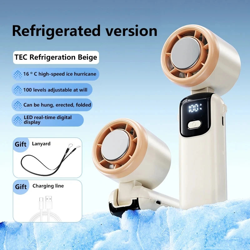 Ice Cooling Handheld Fan High speed  multiple gears Turbo Portable USB Desk Fan Foldable/Hangable Fast Chill Ice Compress