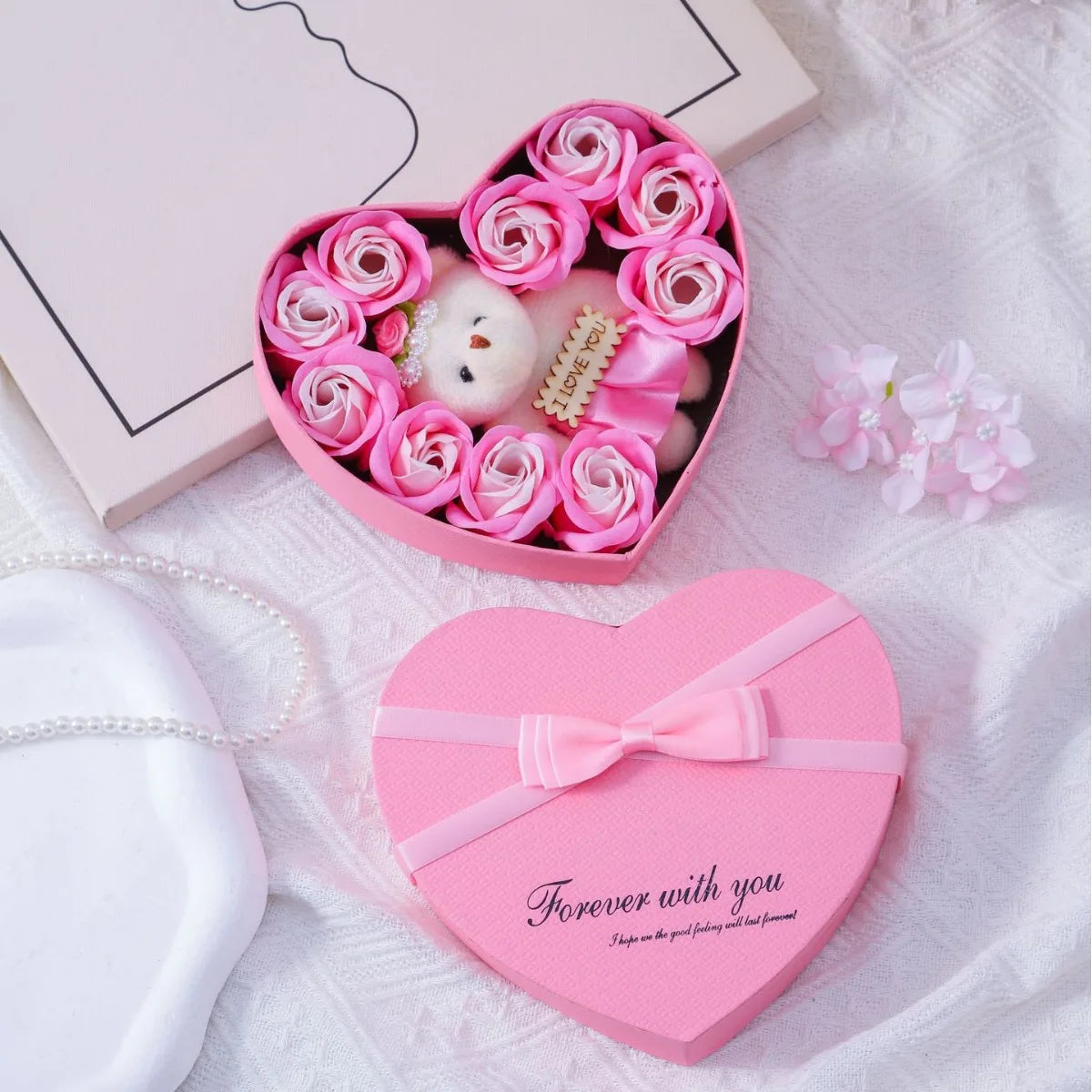 Valentines Day Gift for Her Gift Box with Bear Soap Rose Flower Romantic Mothers Day Wedding Birthday Gift Home Party Decor 1PC