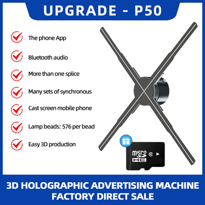 3d Hologram Fan,24.4" 2000*1444px Resolution 722 Pcs Hd Led Beads Hologram Fan Projector Advertising Display Support App+Bluetoo