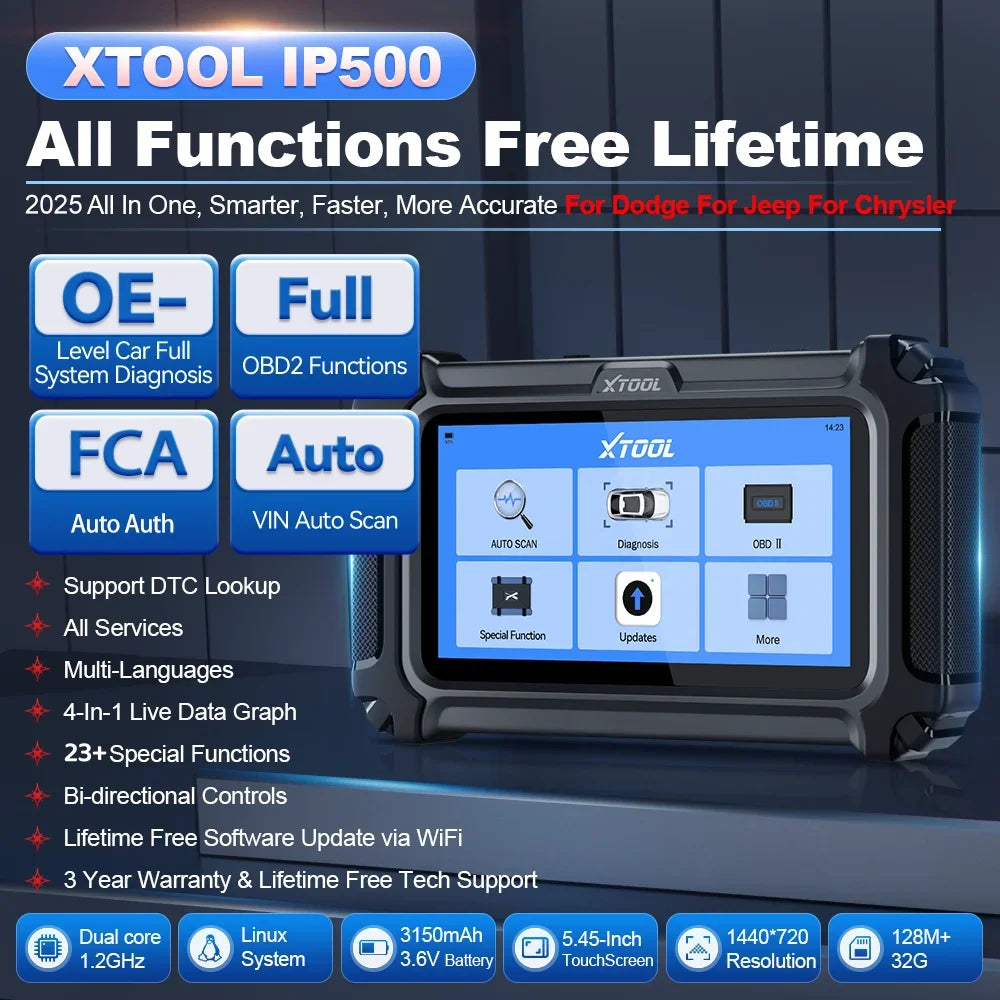 XTOOL InPlus IP500-DJC OBD2 Automotive Scanner For Chrysler/Jeep/Dodge All System Car Diagnostic Free Update Add FCA AutoAuth