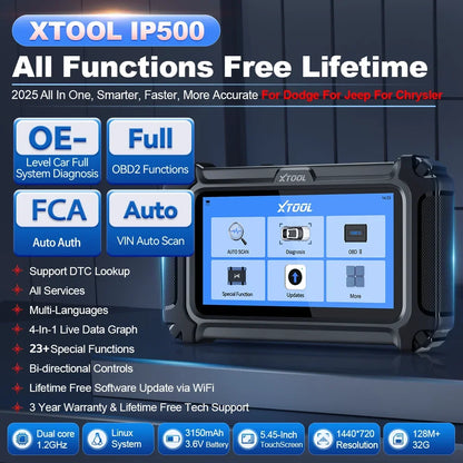 XTOOL InPlus IP500-DJC OBD2 Automotive Scanner For Chrysler/Jeep/Dodge All System Car Diagnostic Free Update Add FCA AutoAuth