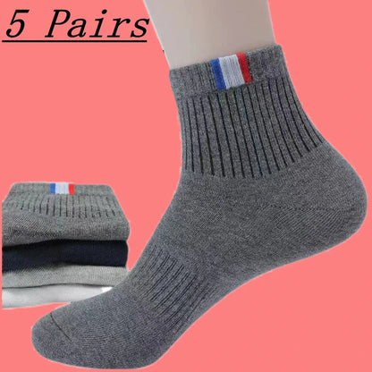 5 Pairs Socks Men Breathable Thickened Middle tube Solid Men's Spring Autumn Winter Warm White Black Sport Sock for Man Set Gift